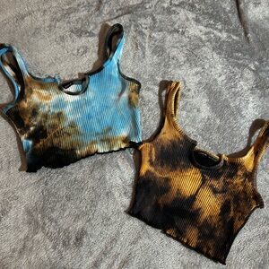 SHEIN Tie-Dye Ribbed Tank Tops - Blue and Tan